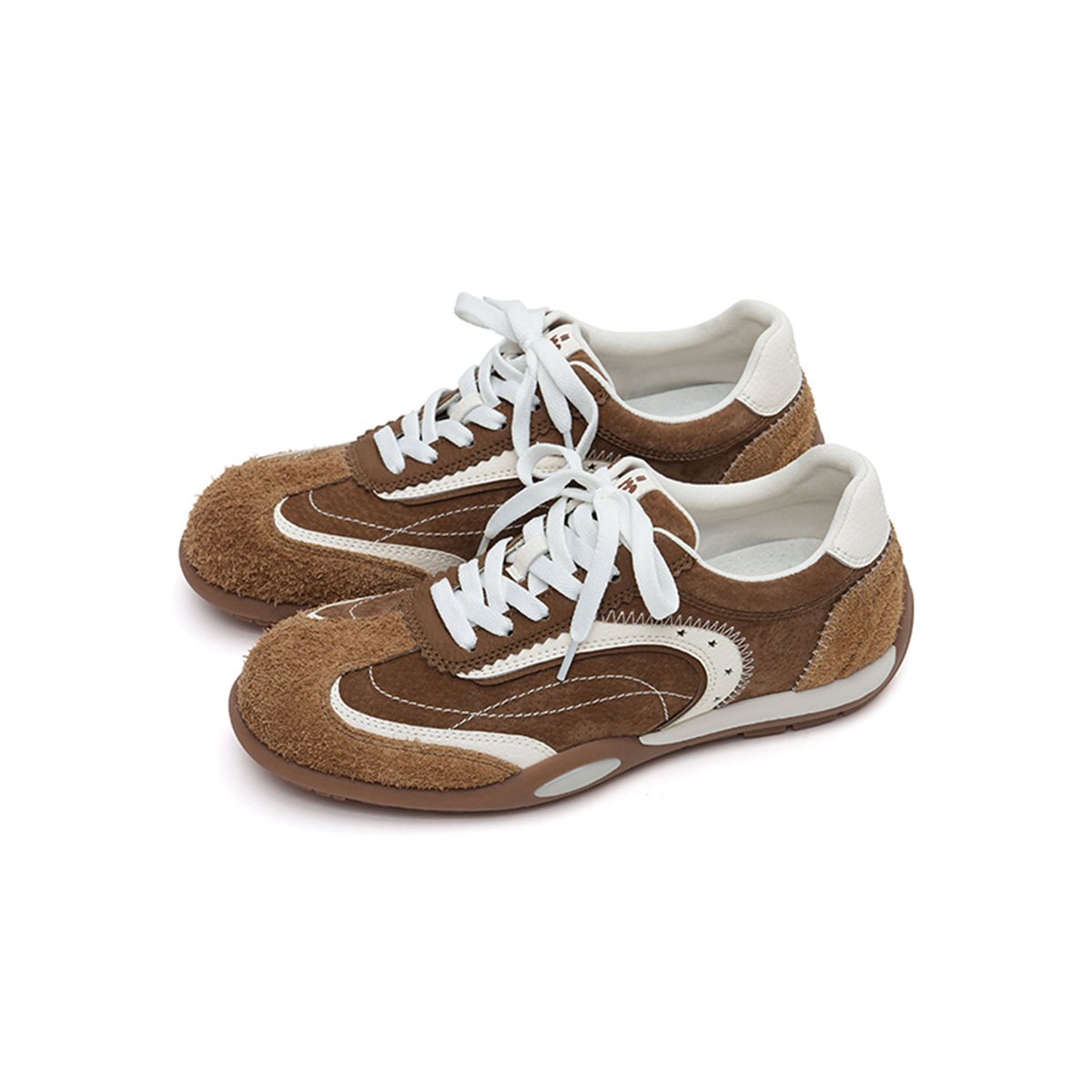 Women's Fuzzy Suede Star GAT Flat Sneakers – Retro Colorblock Trainer Shoes