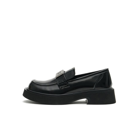 Women’s Glossy Leather Platform Loafers – British Style Slip-Ons