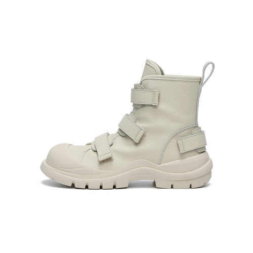 Women's Ivory Platform Martin Boots with Velcro Straps