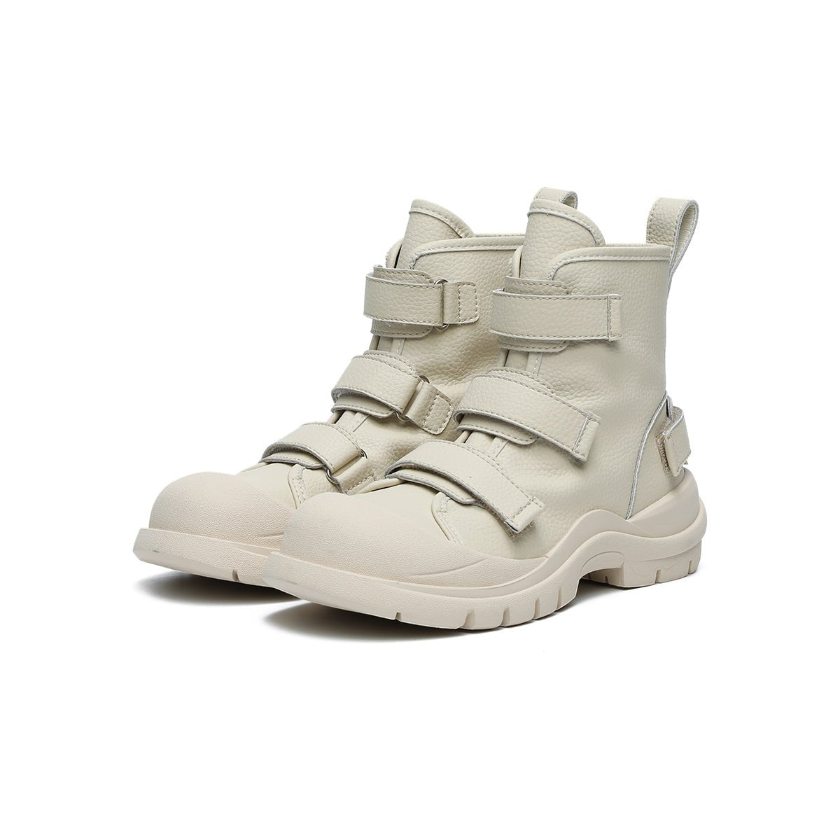 Women's Ivory Platform Martin Boots with Velcro Straps