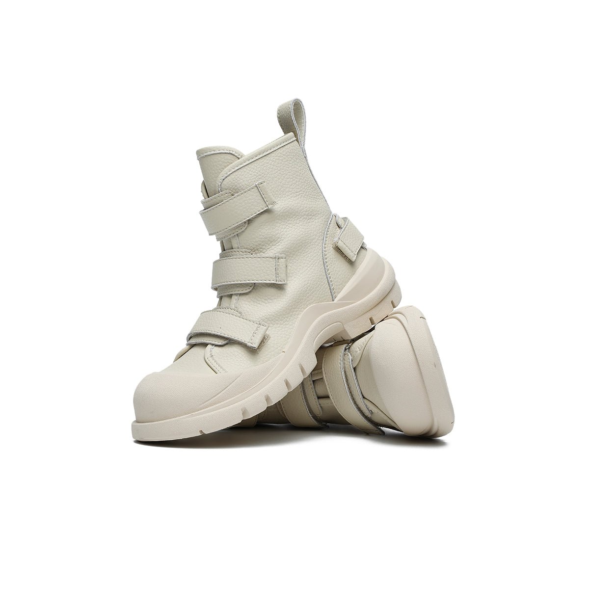 Women's Ivory Platform Martin Boots with Velcro Straps