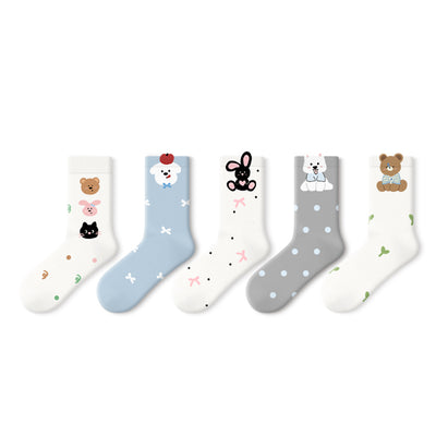 Women's Kawaii Animal Character Mid-Calf Socks - 5 Pair All-Season Set