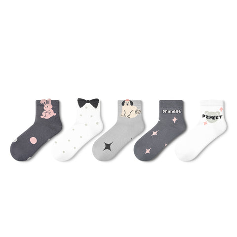 Women's Kawaii Character Short Ankle Socks - 5 Pair Summer Set