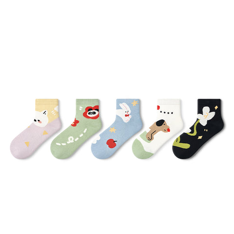 Women's Kawaii Pet Character Short Ankle Socks - 5 Pair Summer Set