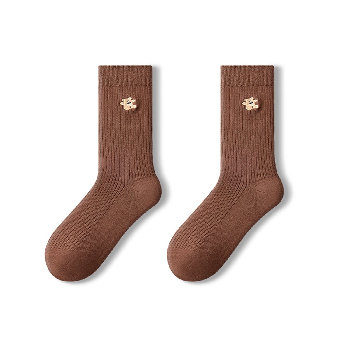 Women's Mini Animal Embroidery Ribbed Crew Socks - 5 Pair All - Season Set