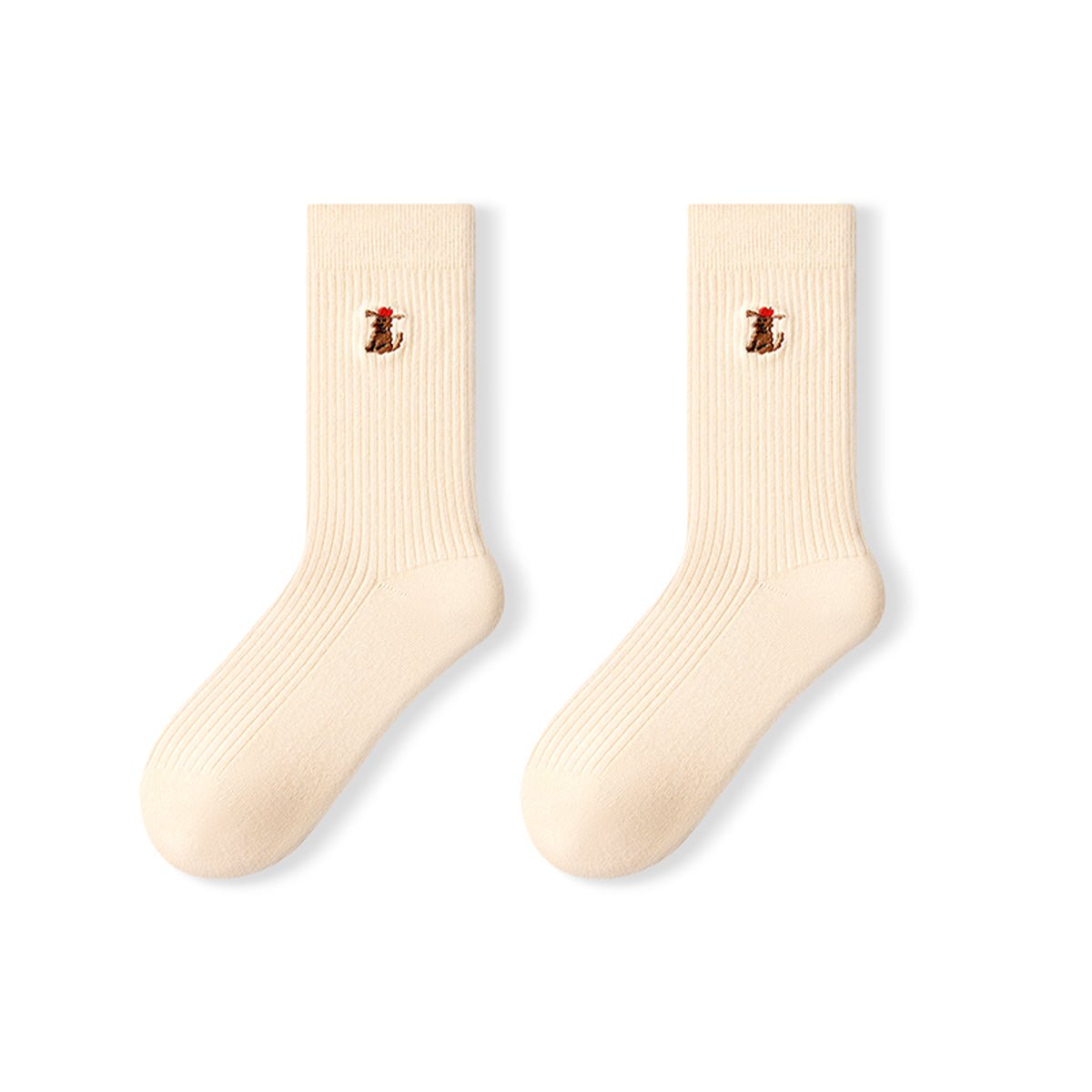 Women's Mini Animal Embroidery Ribbed Crew Socks - 5 Pair All - Season Set