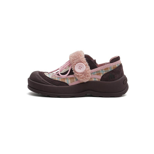 Women's Plaid Fleece - Lined Chunky Sneakers – Sherpa Strap Lace - Up Shoes