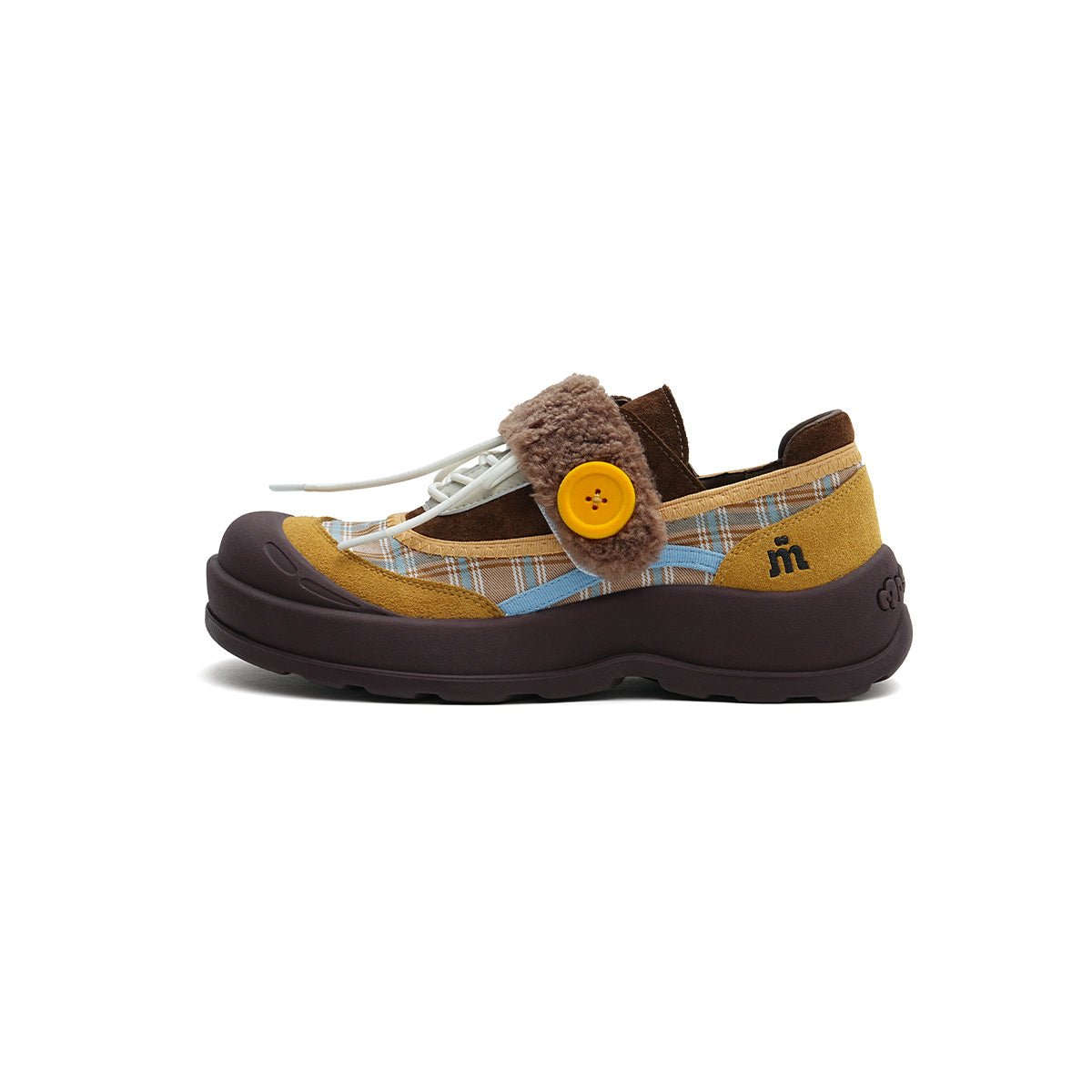 Women's Plaid Fleece - Lined Chunky Sneakers – Sherpa Strap Lace - Up Shoes