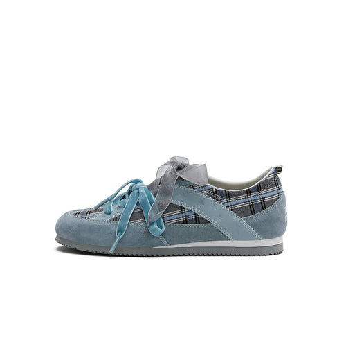 Women's Plaid Ribbon Lace GAT Sneakers – Coquette Flat Trainer Shoes