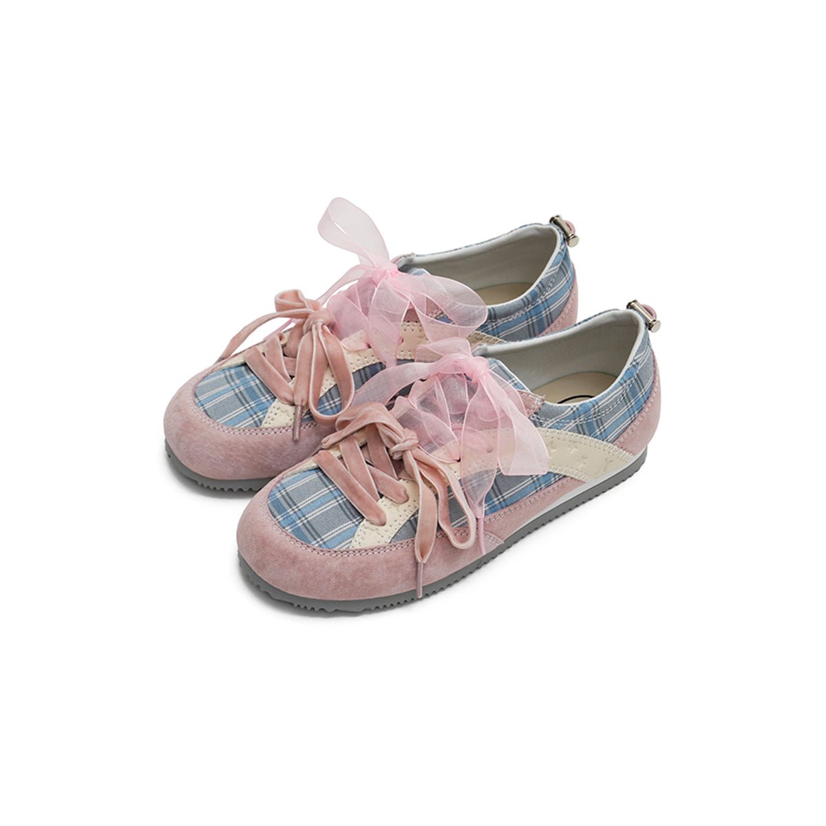 Women's Plaid Ribbon Lace GAT Sneakers – Coquette Flat Trainer Shoes