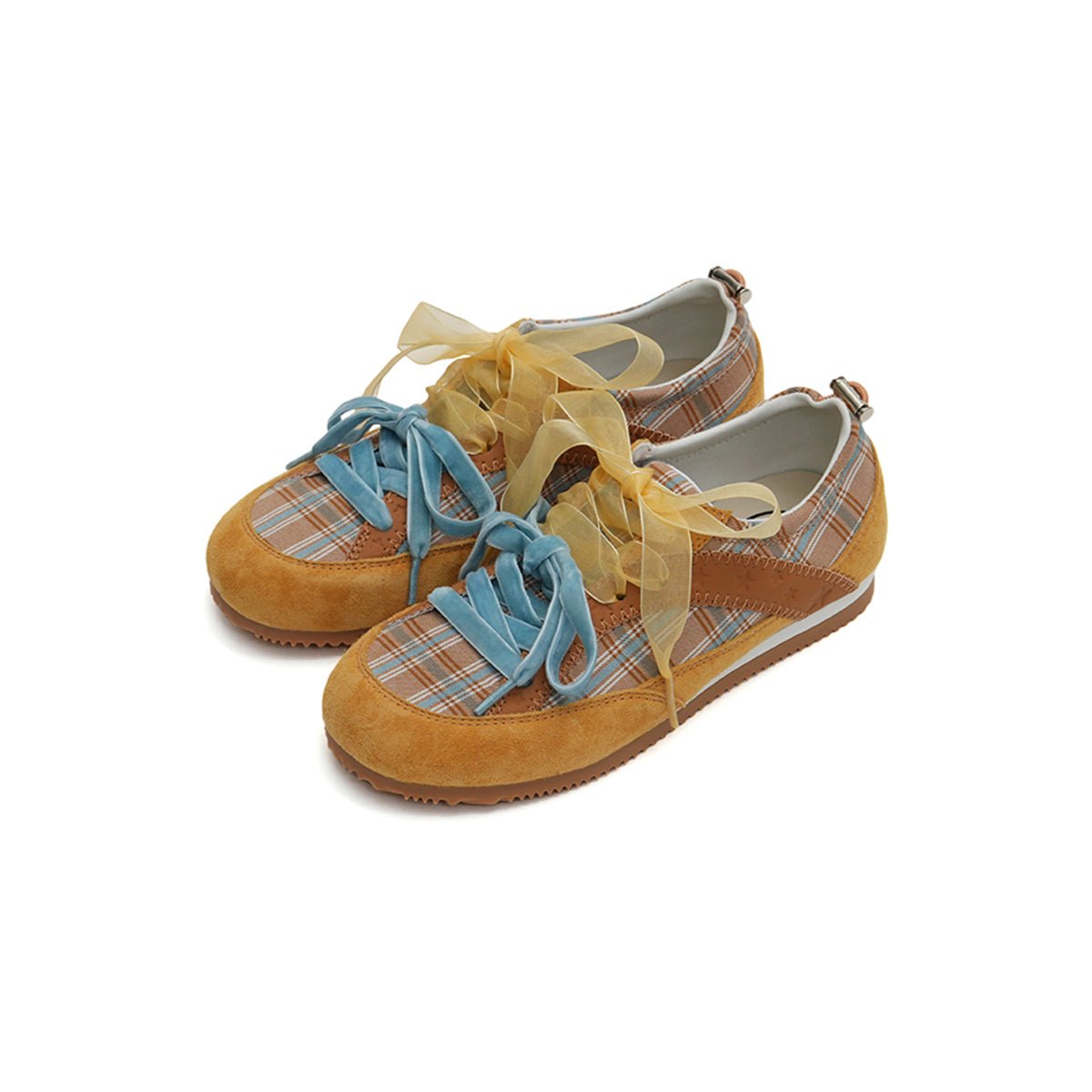 Women's Plaid Ribbon Lace GAT Sneakers – Coquette Flat Trainer Shoes