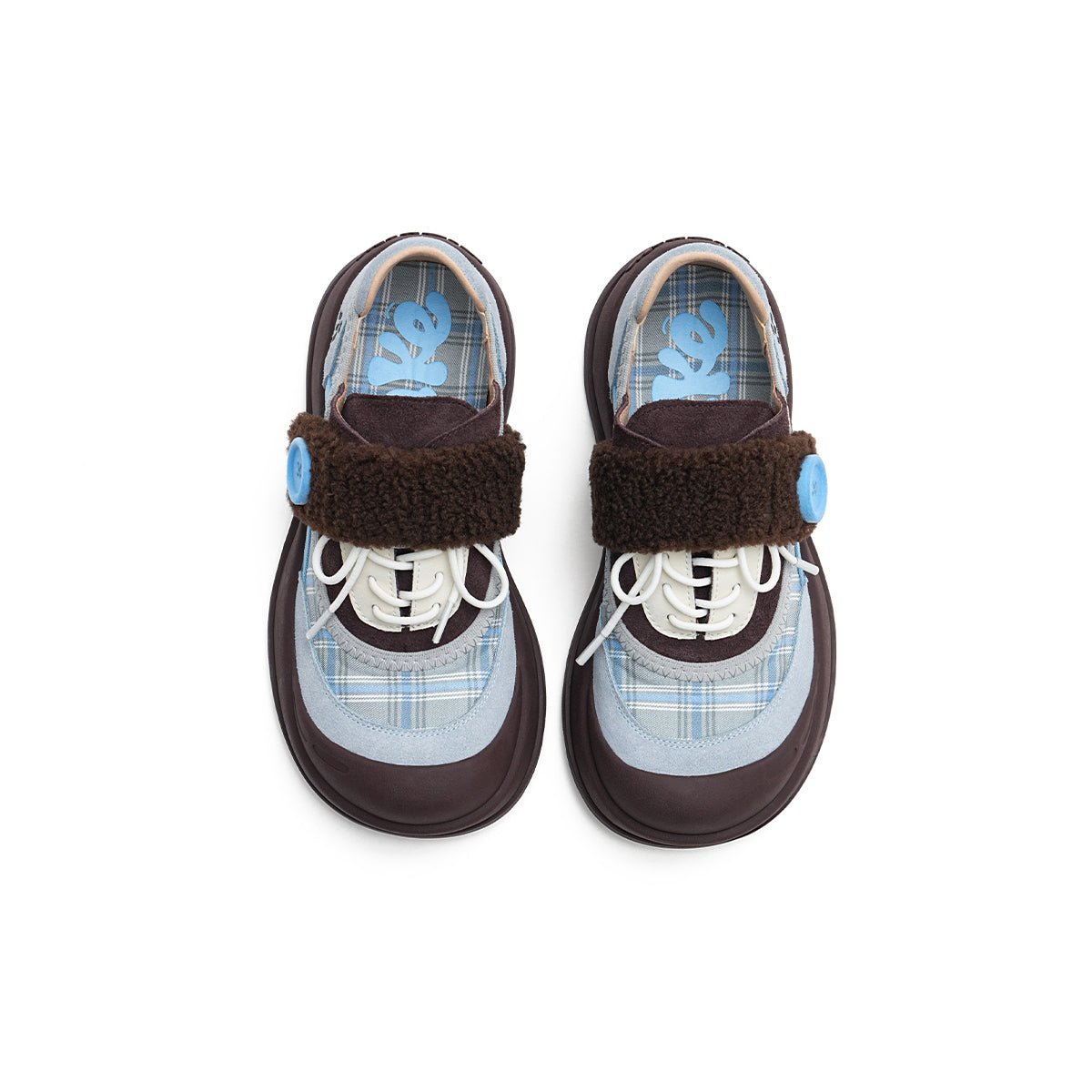 Women's Plaid Sherpa Chunky Sneakers – Cozy Lace - Up Shoes