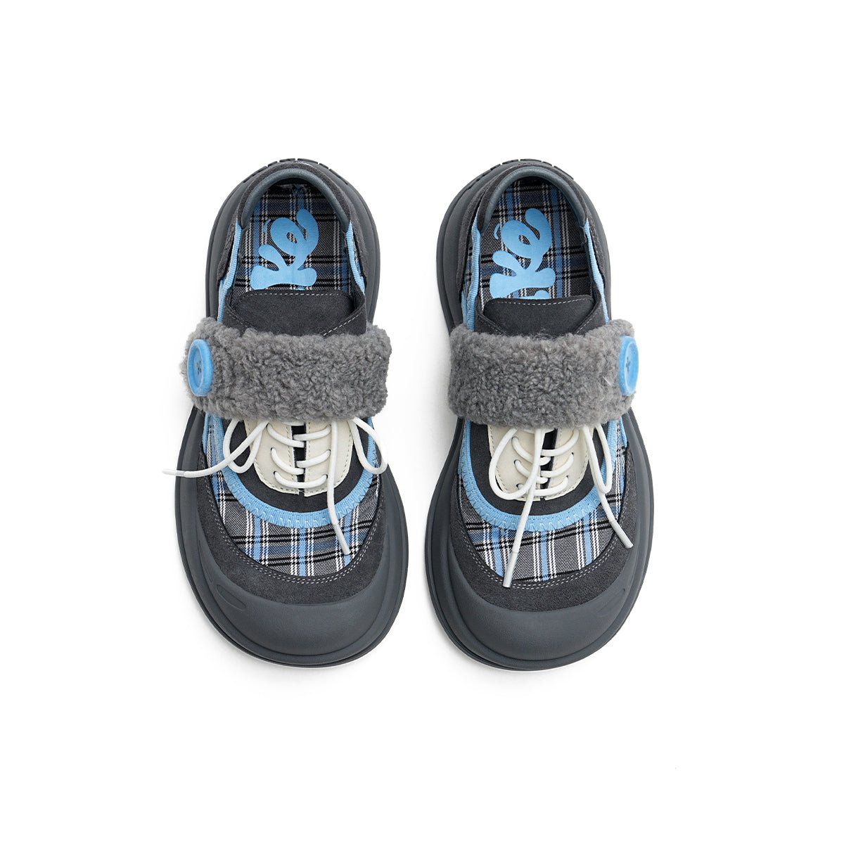 Women's Plaid Sherpa Chunky Sneakers – Cozy Lace - Up Shoes