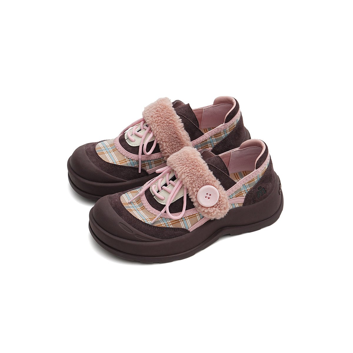 Women's Plaid Sherpa Chunky Sneakers – Cozy Lace - Up Shoes