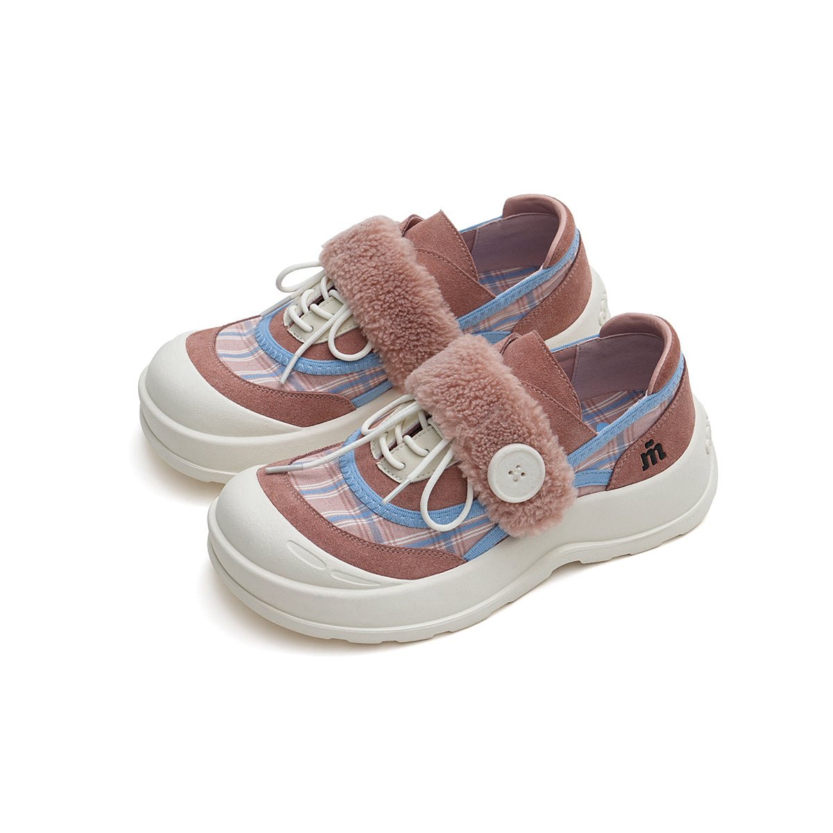 Women's Plaid Sherpa Chunky Sneakers – Cozy Lace - Up Shoes