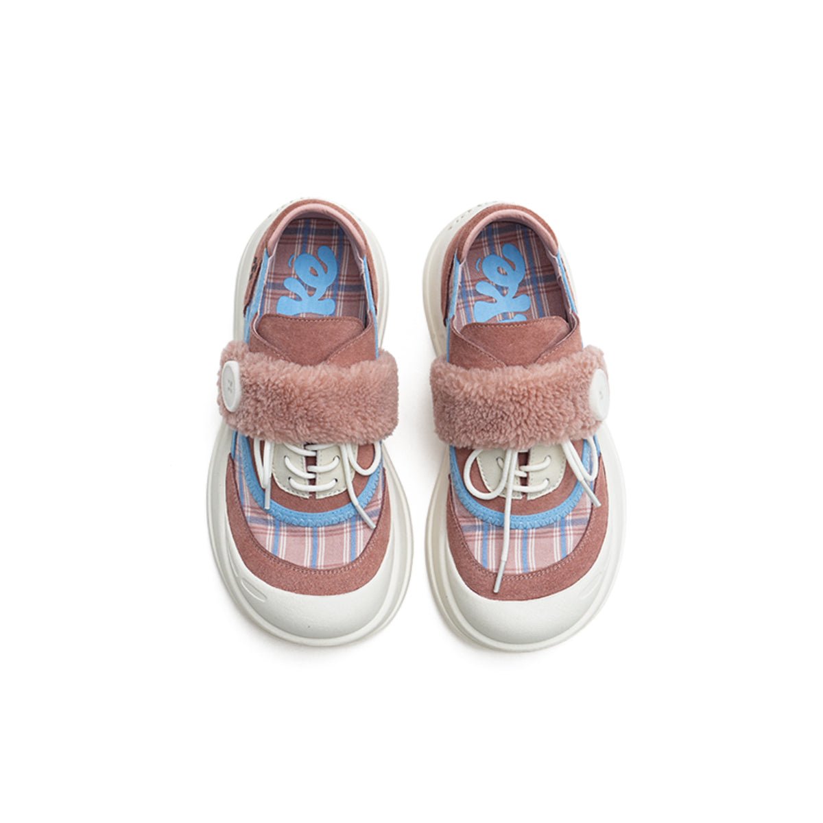 Women's Plaid Sherpa Chunky Sneakers – Cozy Lace - Up Shoes