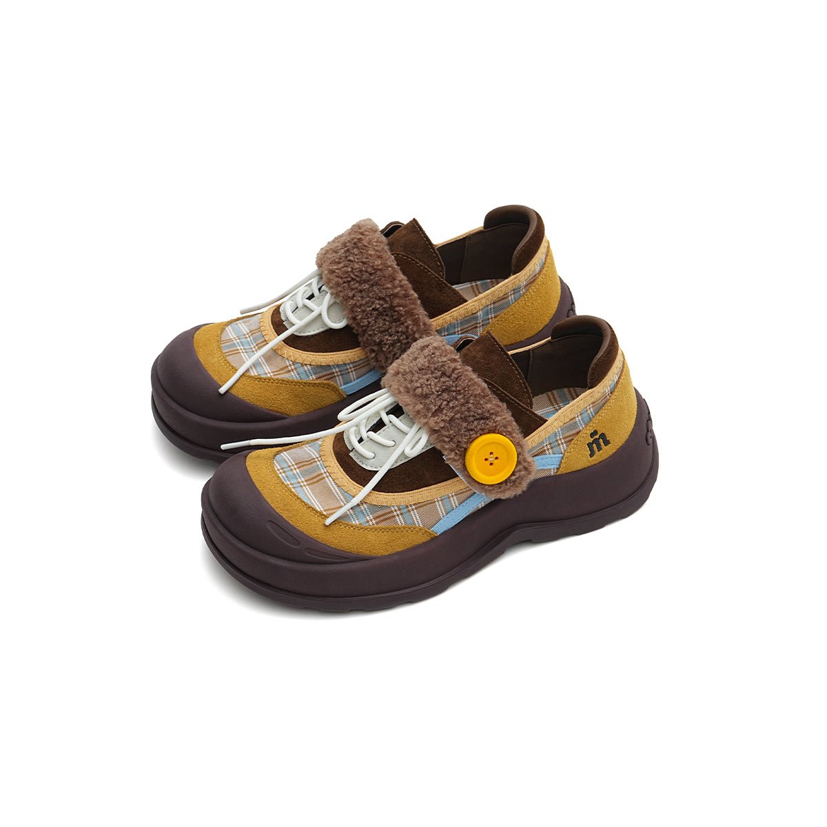 Women's Plaid Sherpa Chunky Sneakers – Cozy Lace - Up Shoes