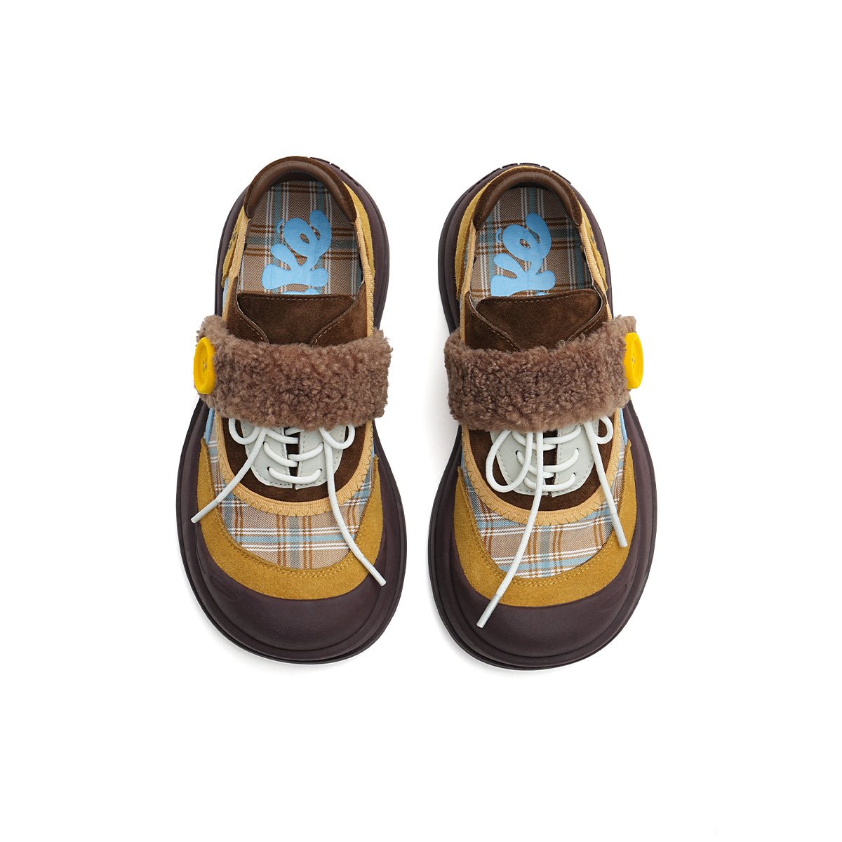 Women's Plaid Sherpa Chunky Sneakers – Cozy Lace - Up Shoes