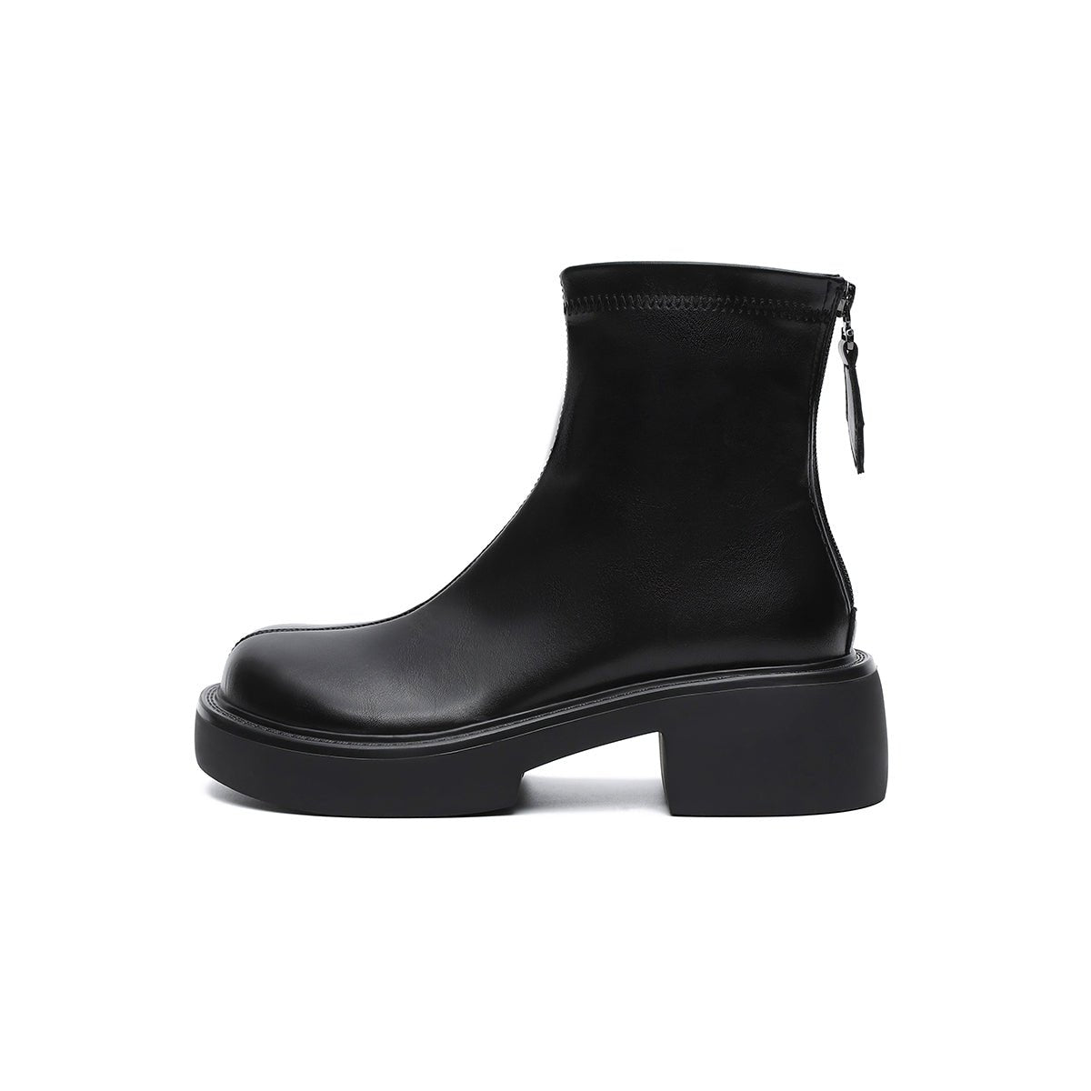 Women's Platform Ankle Boots – Black Leather Zip - Up