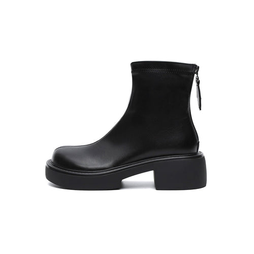 Women's Platform Ankle Boots – Black Leather Zip - Up