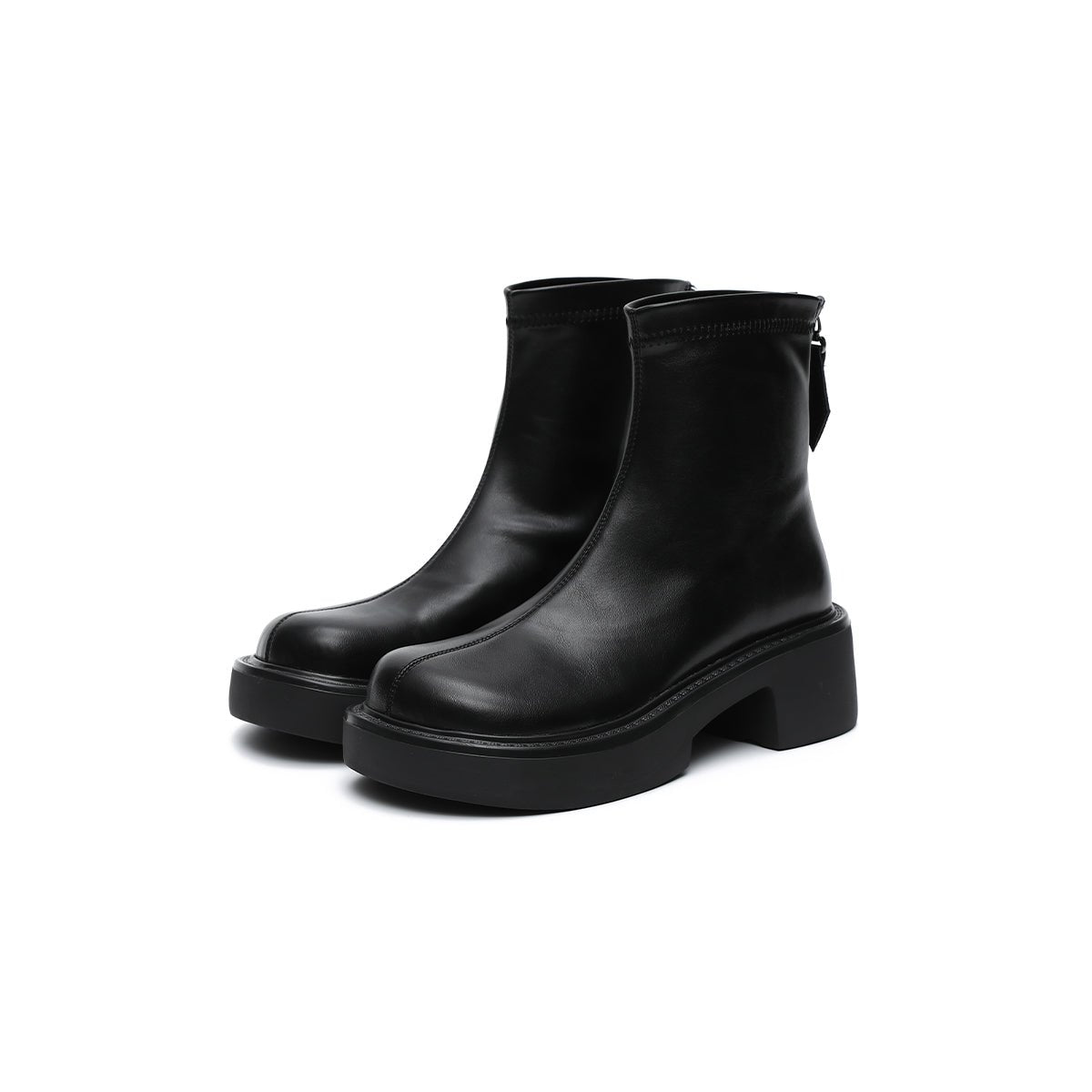 Women's Platform Ankle Boots – Black Leather Zip - Up