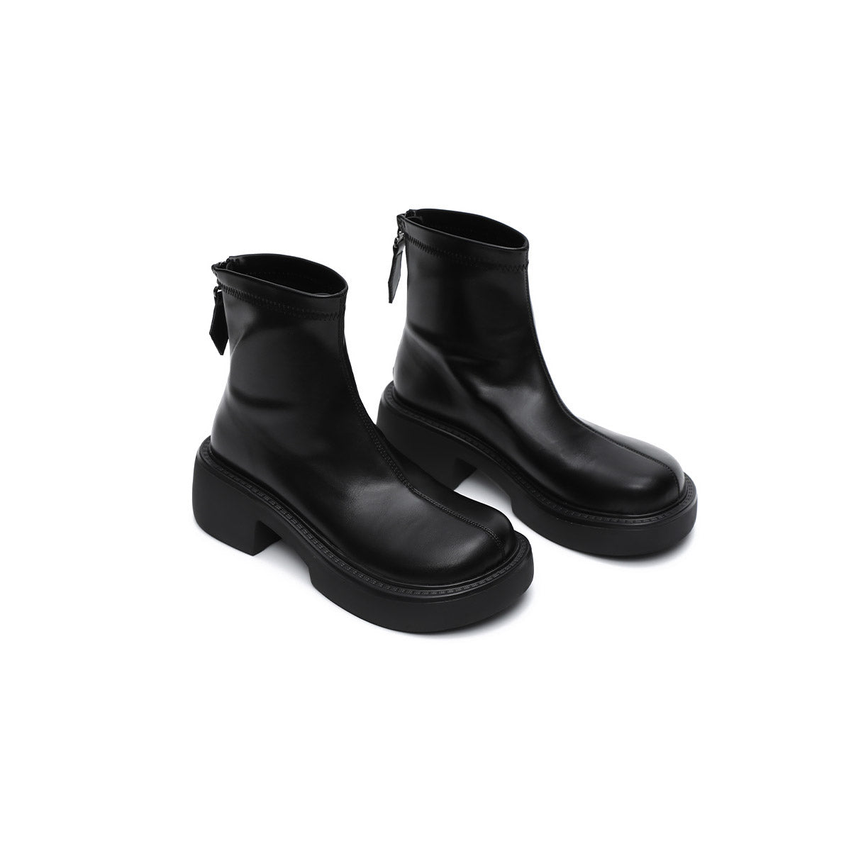 Women's Platform Ankle Boots – Black Leather Zip - Up