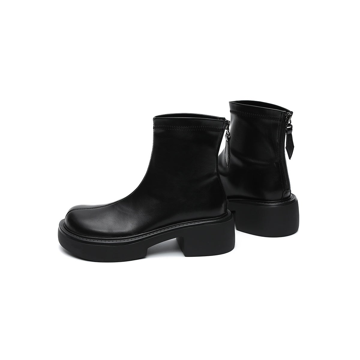Women's Platform Ankle Boots – Black Leather Zip - Up