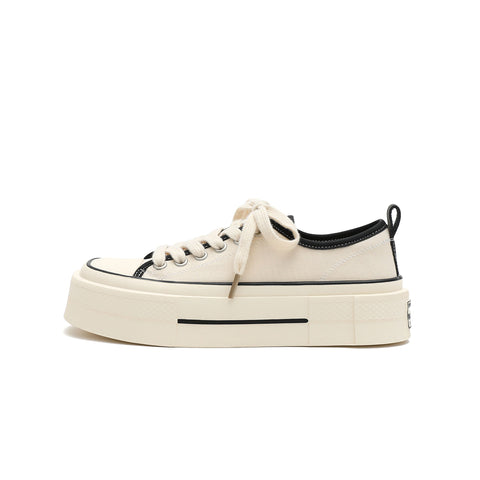 Women's Platform Canvas Low-Top Sneakers – Beige