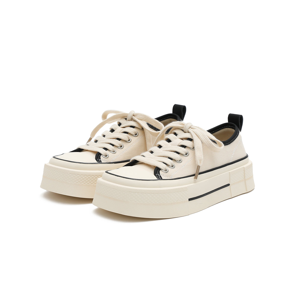 Women's Platform Canvas Low-Top Sneakers – Beige