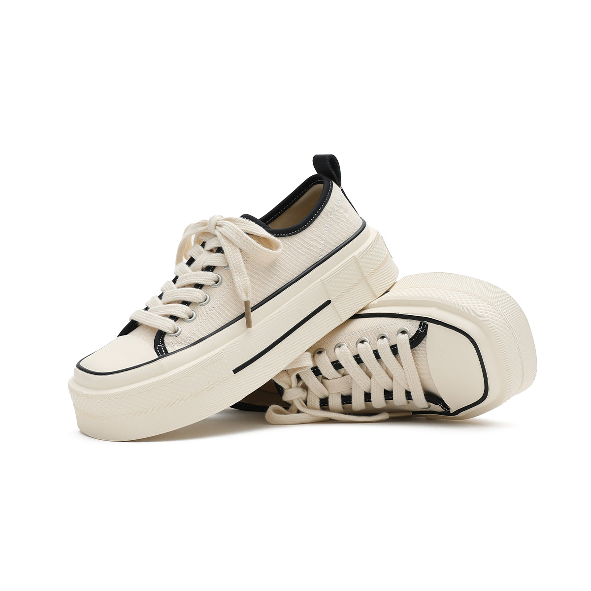 Women's Platform Canvas Low-Top Sneakers – Beige