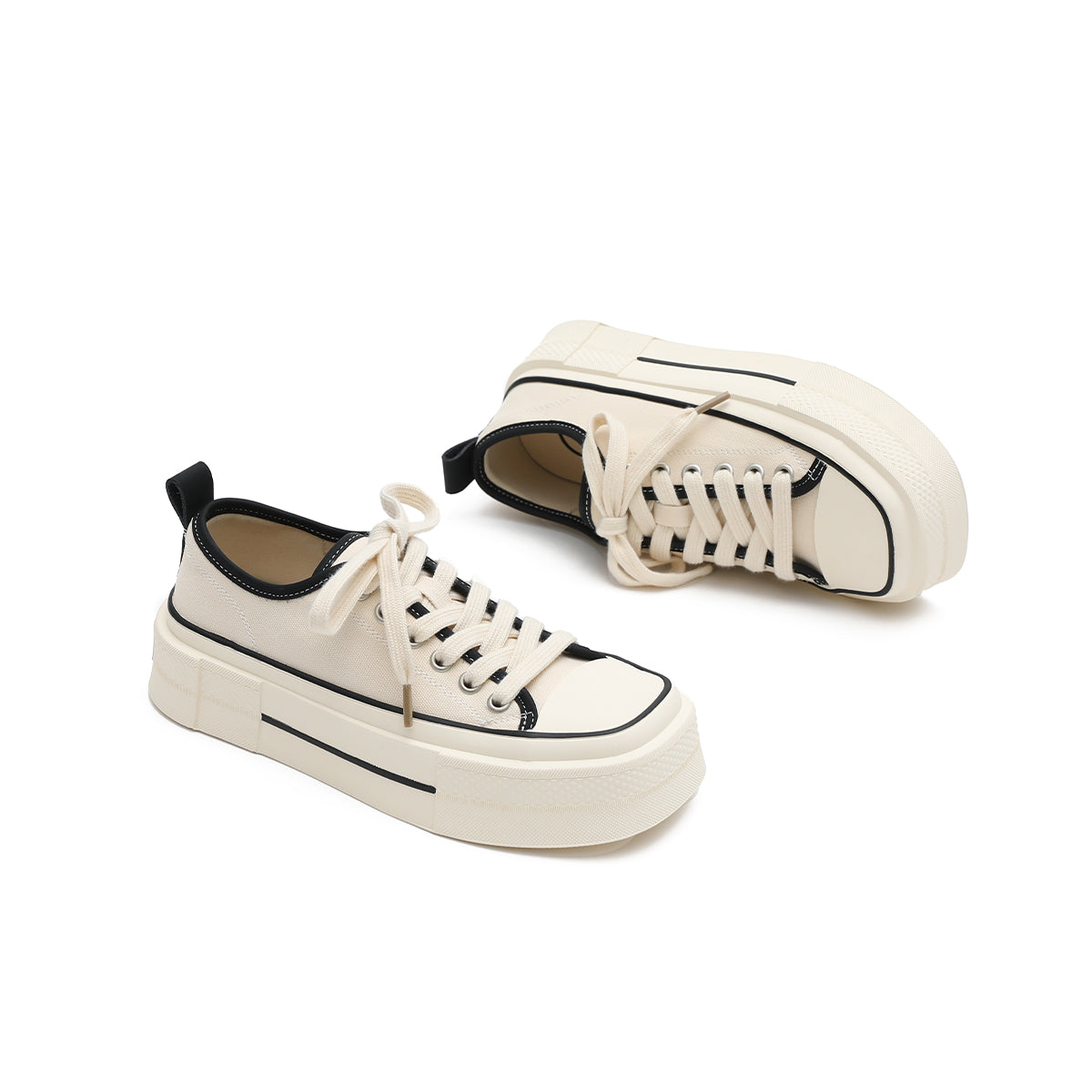 Women's Platform Canvas Low-Top Sneakers – Beige