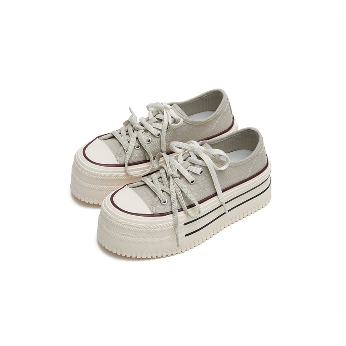 Women's Platform Canvas Sneakers – Double Stripe Chunky Shoes