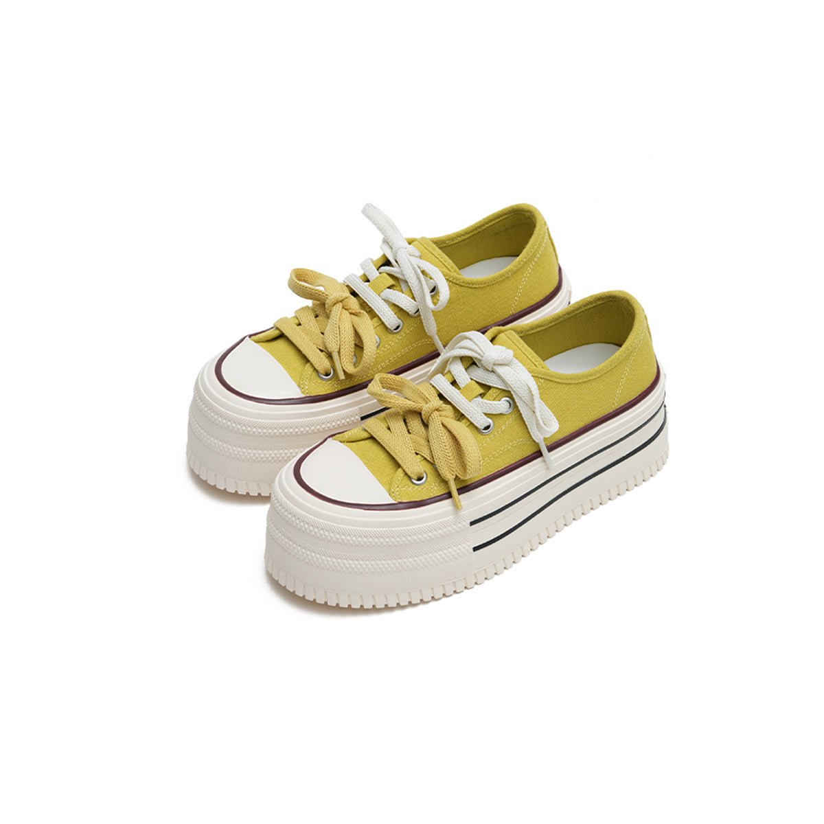 Women's Platform Canvas Sneakers – Double Stripe Chunky Shoes