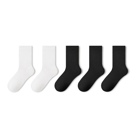 Women's Pure Cotton Mid-Calf Socks – 5-Pair Solid Color All-Season Set
