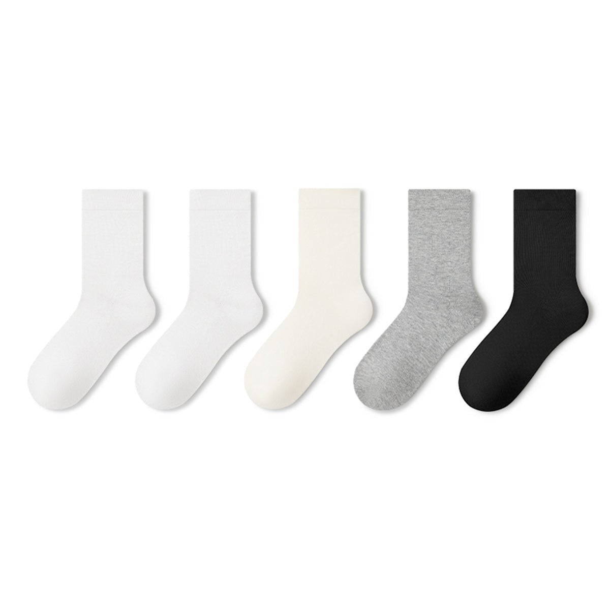 Women's Pure Cotton Mid - Calf Socks – 5 - Pair Solid Color All - Season Set