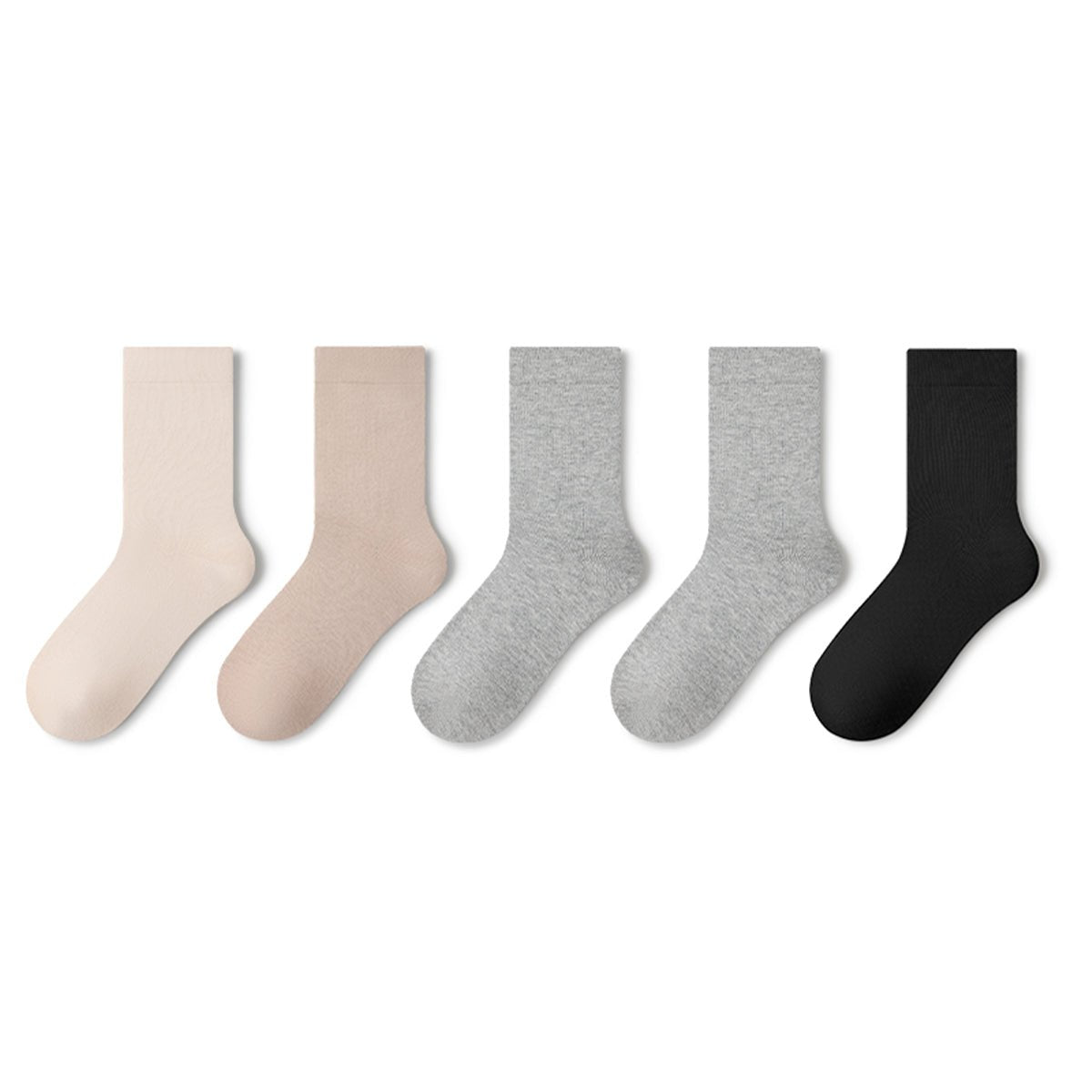 Women's Pure Cotton Mid - Calf Socks – 5 - Pair Solid Color All - Season Set