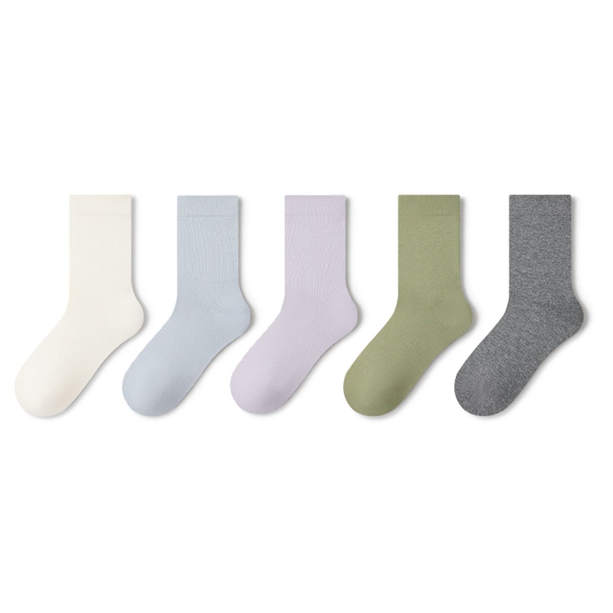 Women's Pure Cotton Mid - Calf Socks – 5 - Pair Solid Color All - Season Set