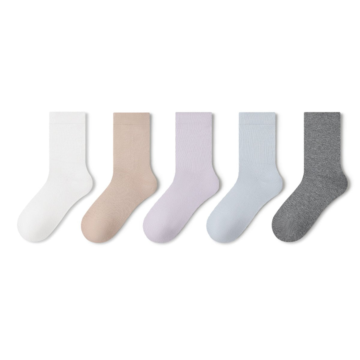Women's Pure Cotton Mid - Calf Socks – 5 - Pair Solid Color All - Season Set