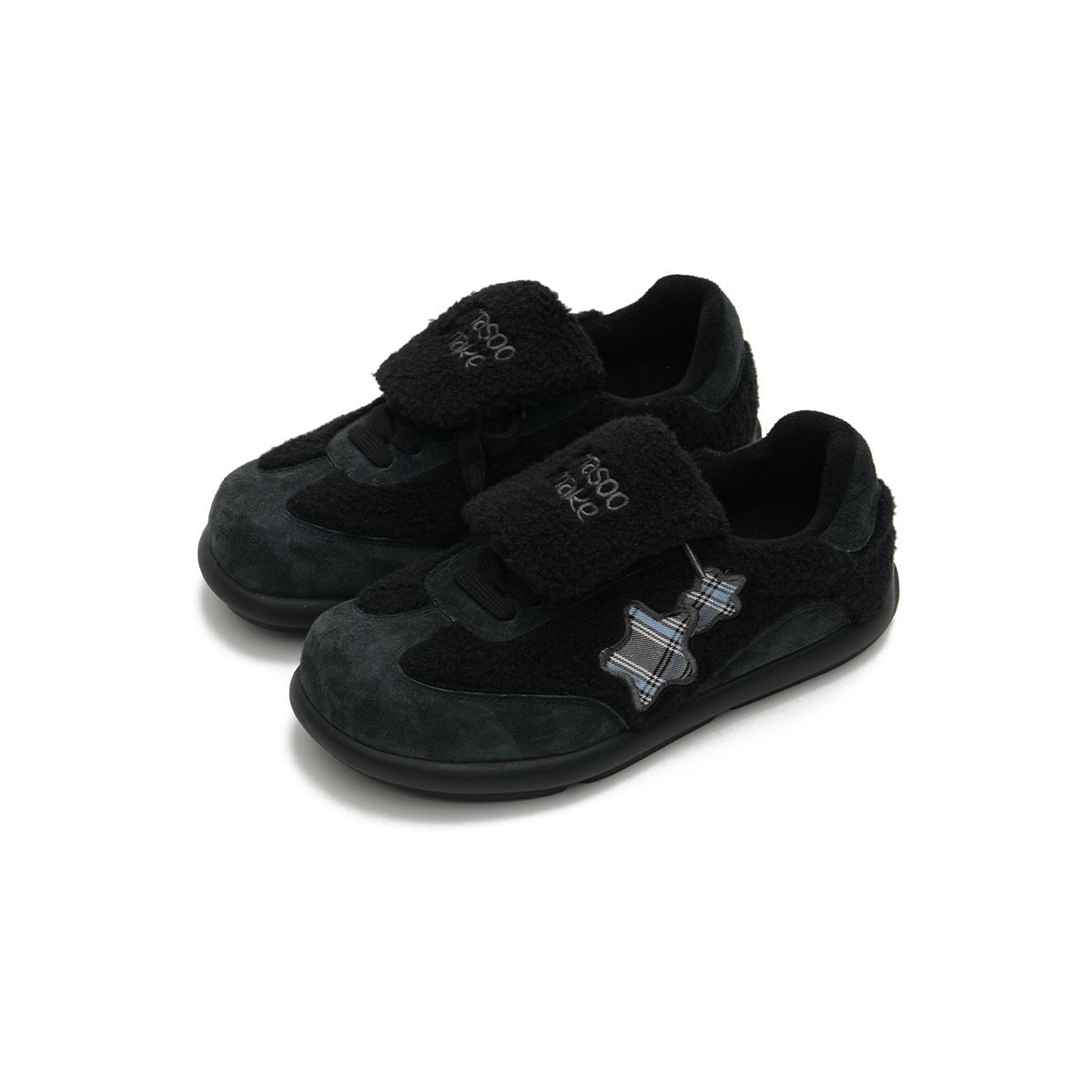 Women's Sherpa Velcro Sneakers – Plaid Star Patch Cozy Winter Shoes
