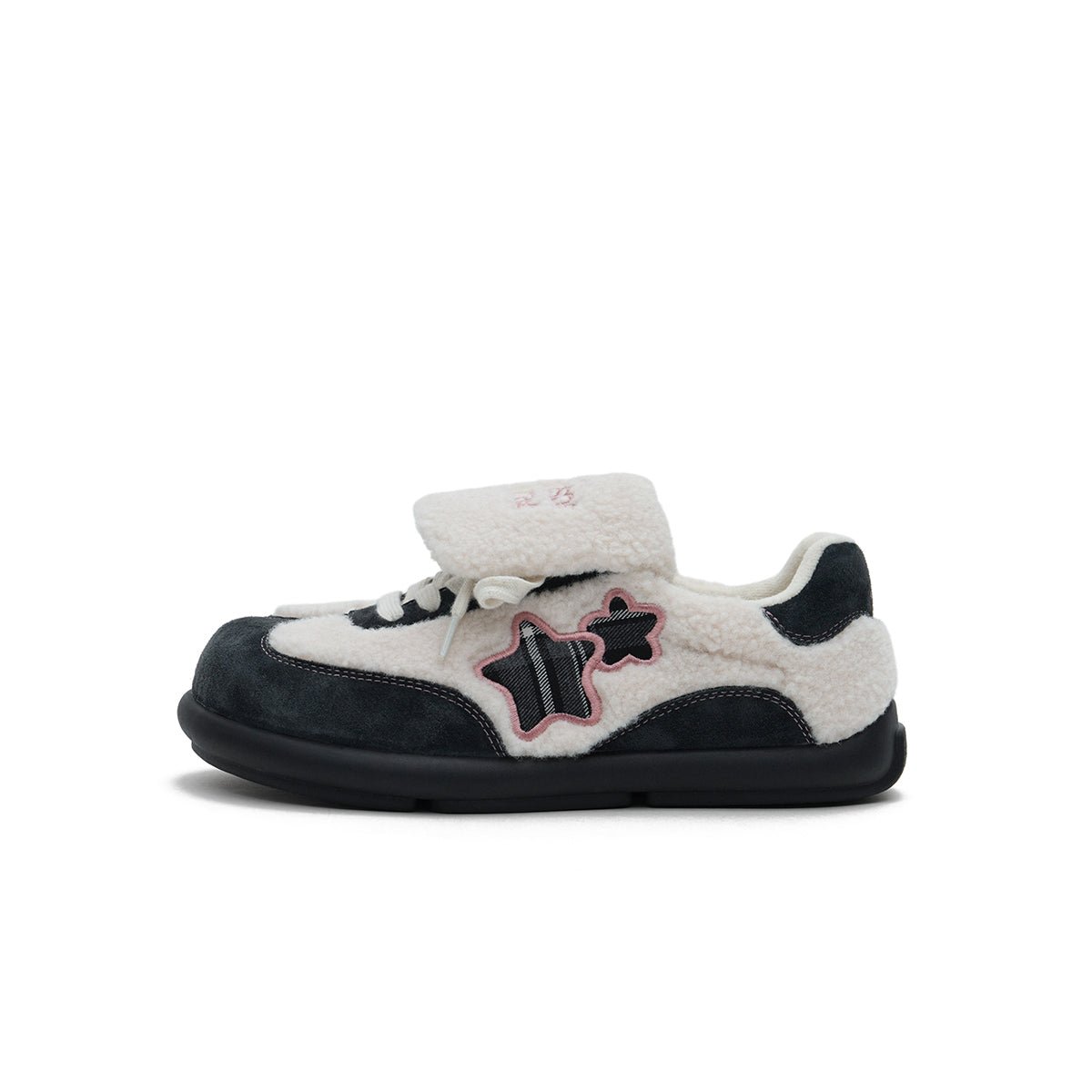 Women's Sherpa Velcro Sneakers – Plaid Star Patch Cozy Winter Shoes