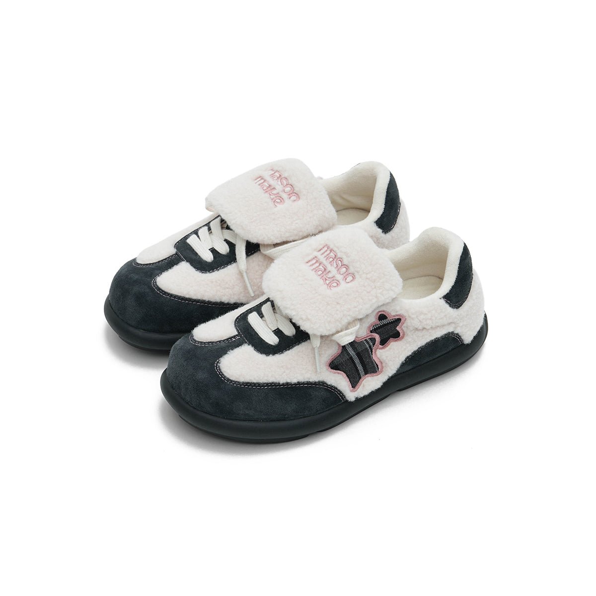 Women's Sherpa Velcro Sneakers – Plaid Star Patch Cozy Winter Shoes