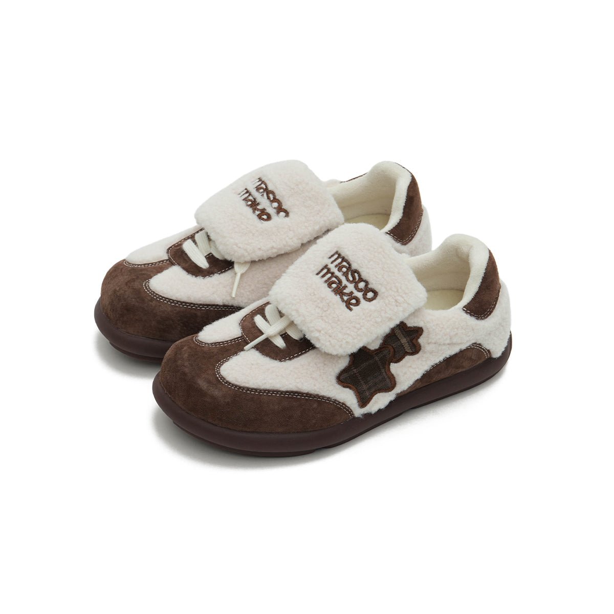 Women's Sherpa Velcro Sneakers – Plaid Star Patch Cozy Winter Shoes