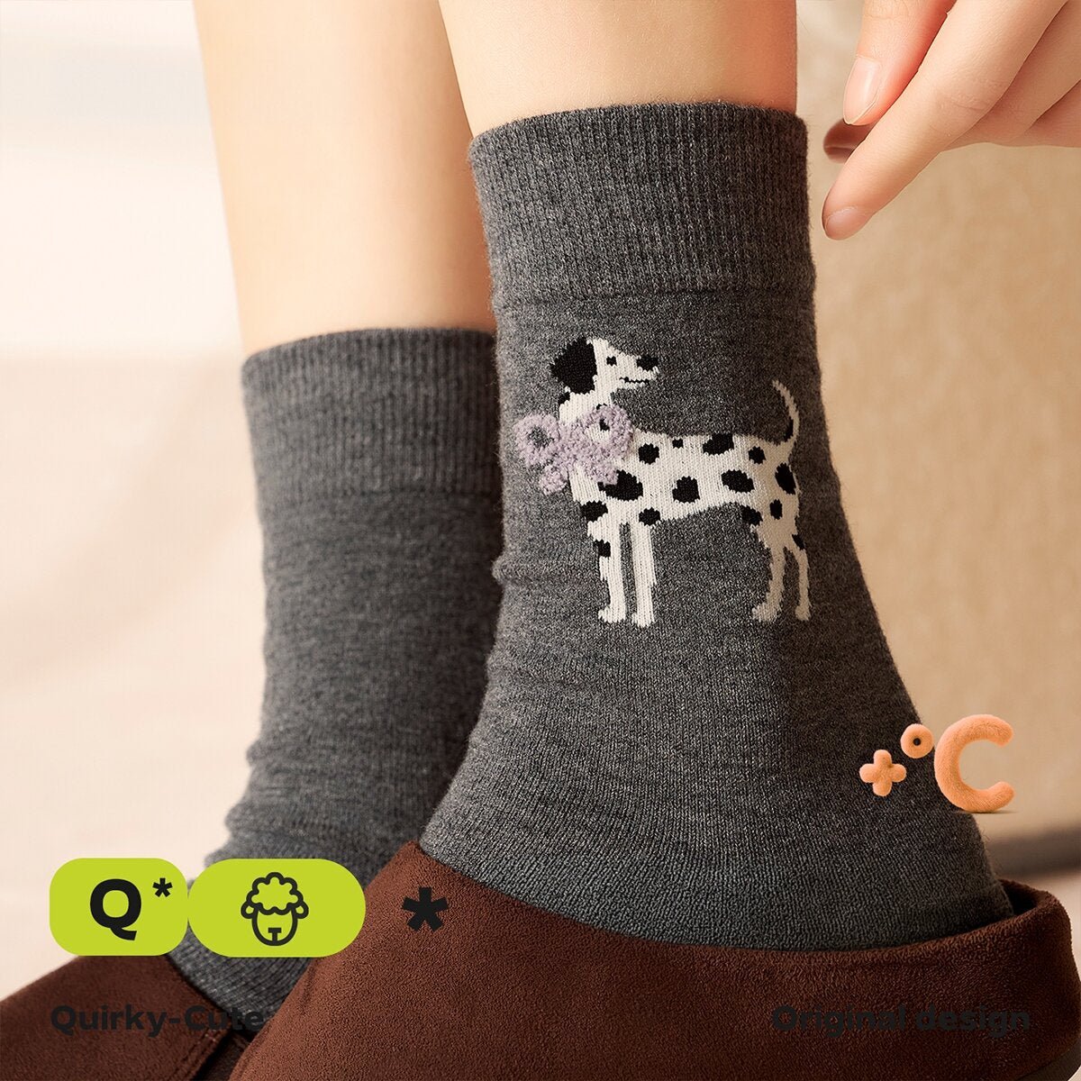 Spotted Dalmatian Wool Mid - Calf Socks – Women's 4 - Pair Winter Set