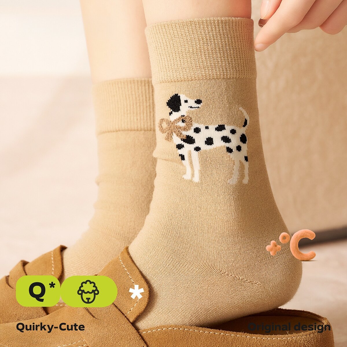 Spotted Dalmatian Wool Mid - Calf Socks – Women's 4 - Pair Winter Set
