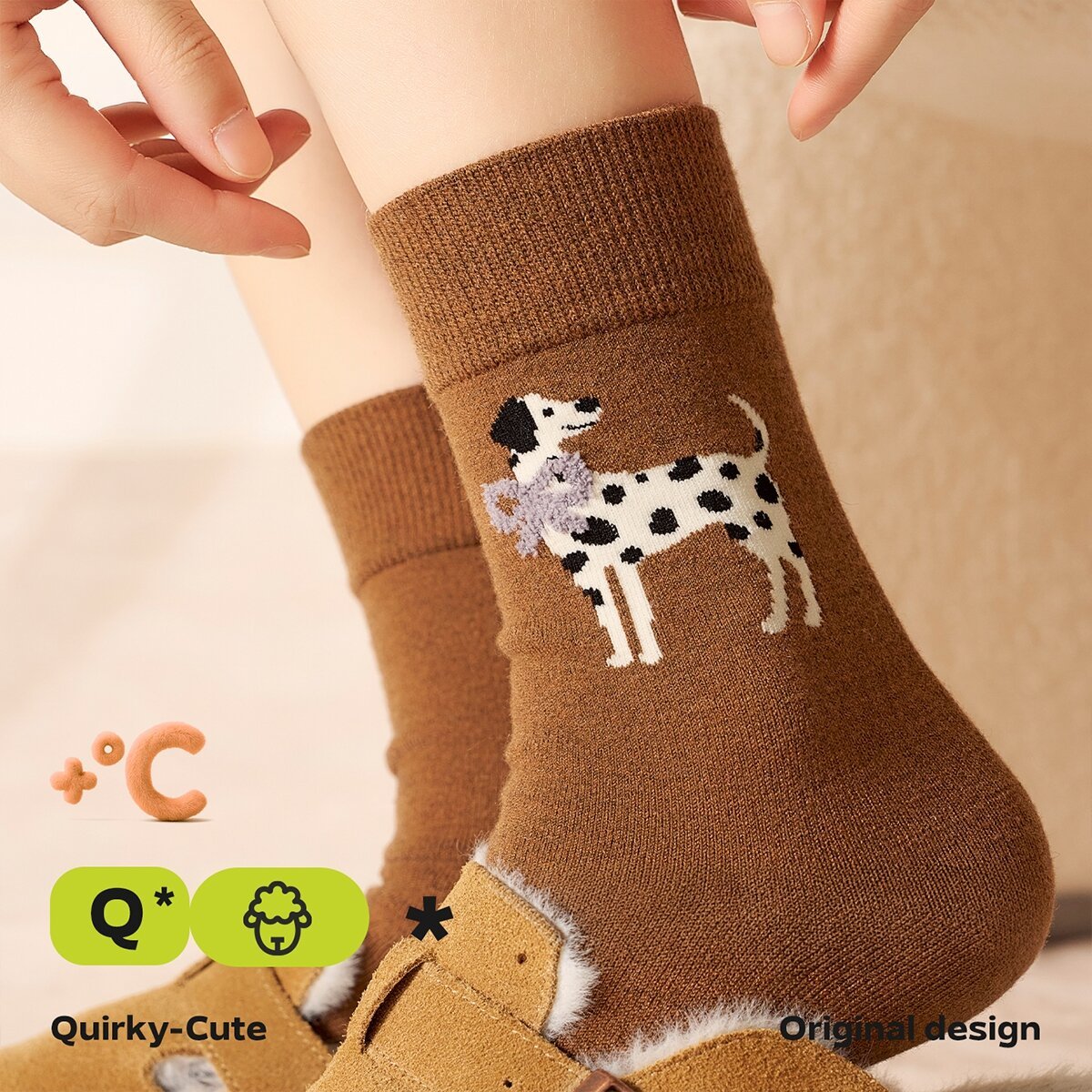 Spotted Dalmatian Wool Mid - Calf Socks – Women's 4 - Pair Winter Set