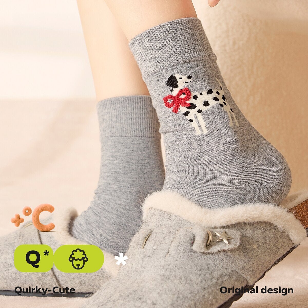 Spotted Dalmatian Wool Mid - Calf Socks – Women's 4 - Pair Winter Set