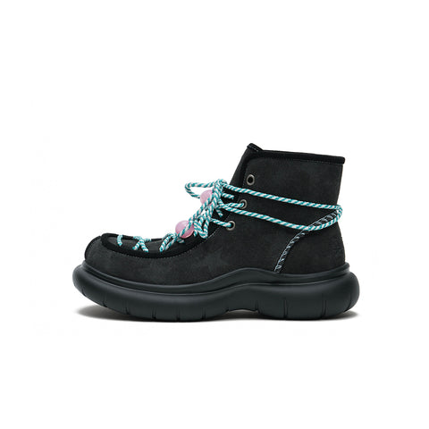Women's Star Embossed Platform Ankle Boots – Beaded Rope Lace Chunky Boots