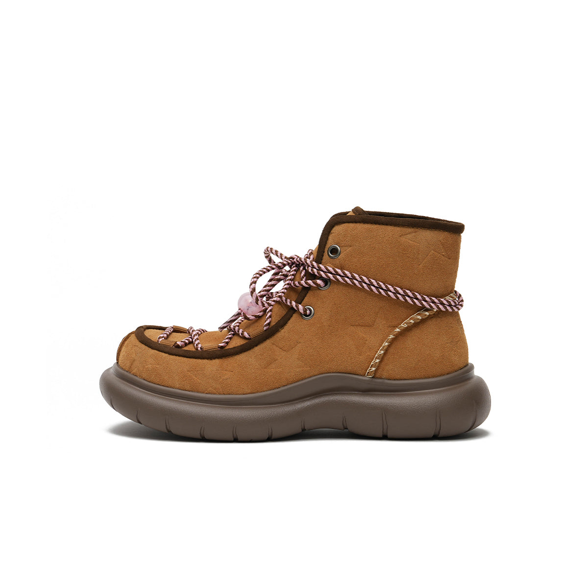 Women's Star Embossed Platform Ankle Boots – Beaded Rope Lace Chunky Boots