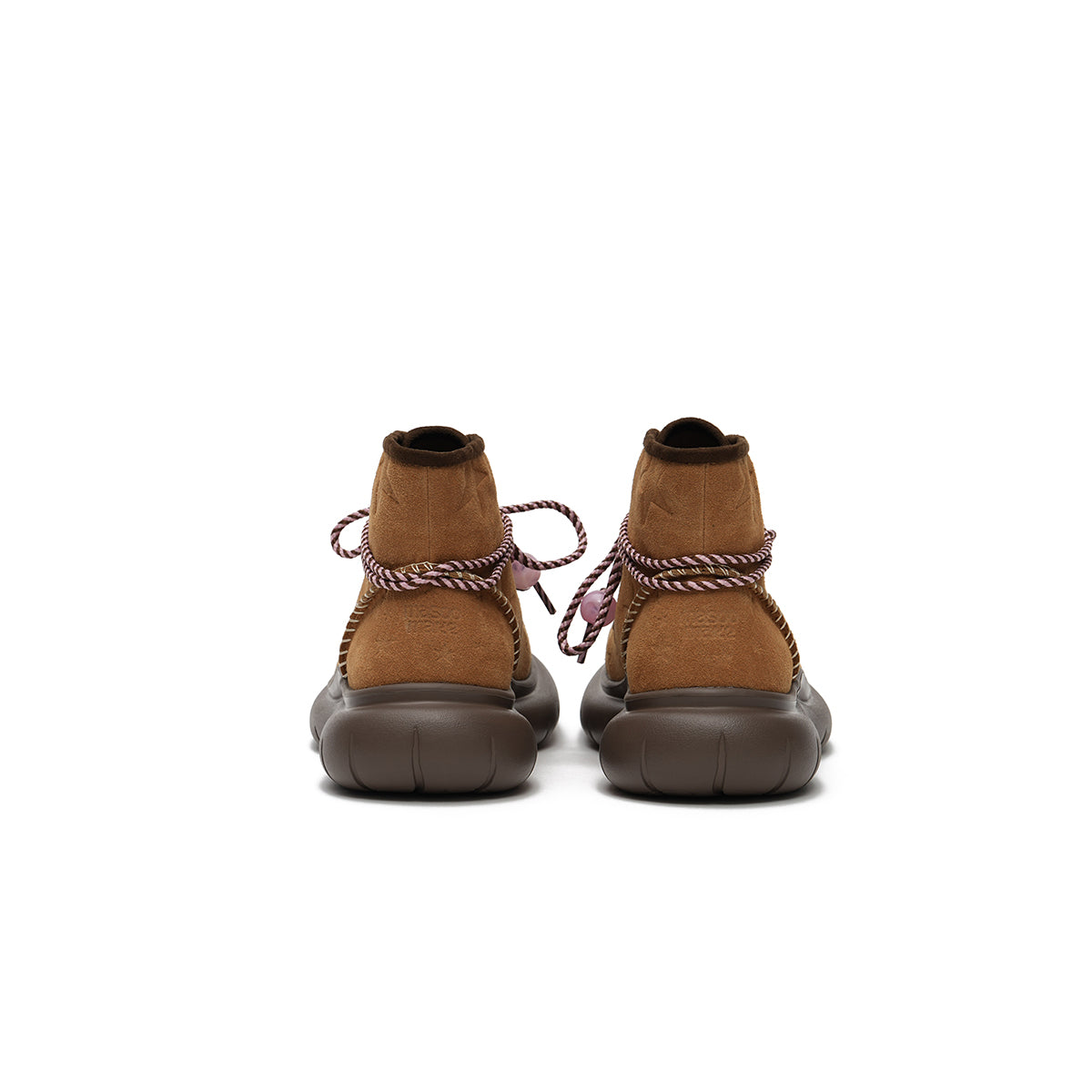 Women's Star Embossed Platform Ankle Boots – Beaded Rope Lace Chunky Boots