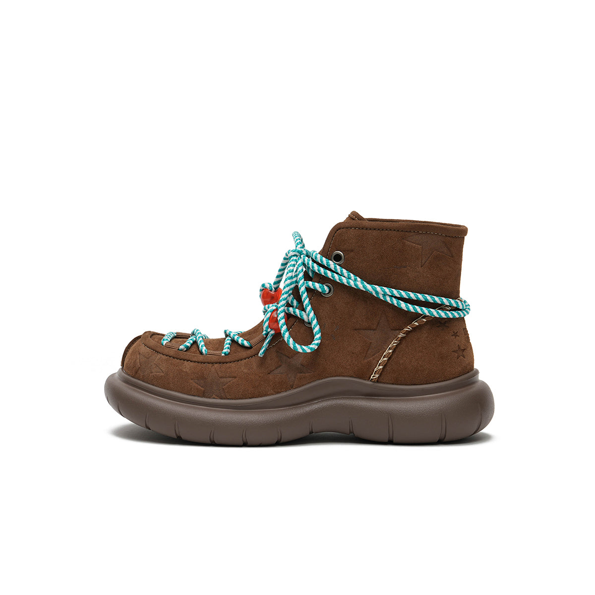 Women's Star Embossed Platform Ankle Boots – Beaded Rope Lace Chunky Boots